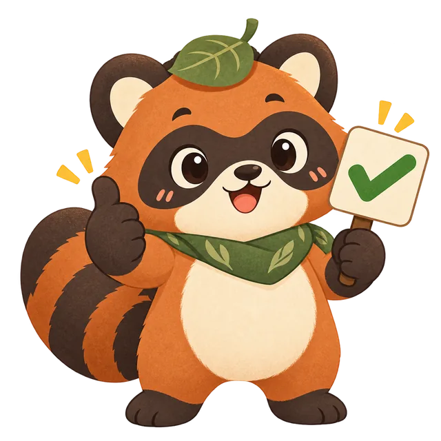 Kenta the tanuki cheering you on with a correct-answer sign